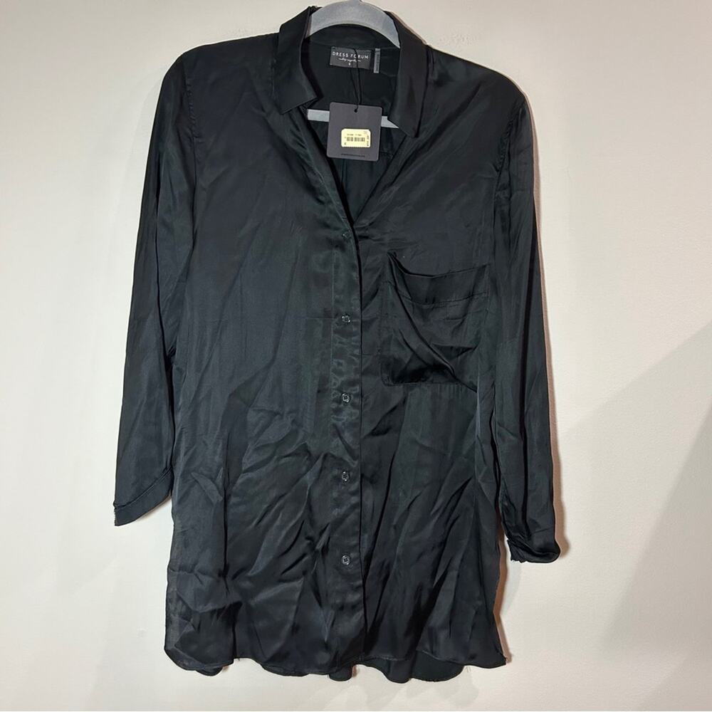 NWT Dress Forum Black Satin Button Up